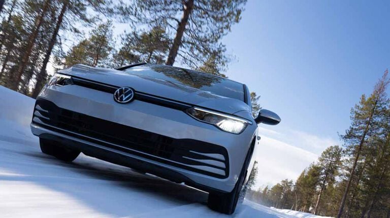 Vehicle with best winter tires on icy road in Canada