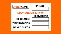 Kal Tire oil change service sticker